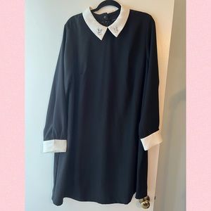 Victoria Beckham x Target Black Collared Shift Dress with Rabbit Detail